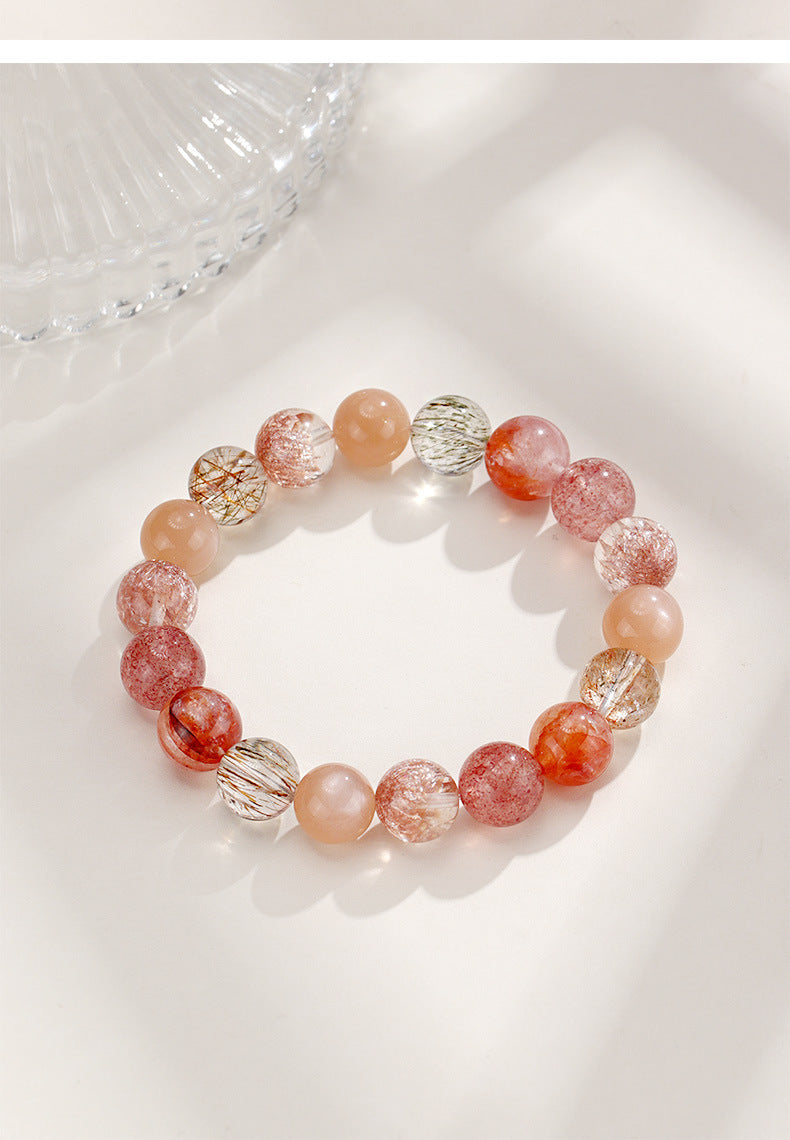 New Chinese Crystal Fireworks Multi-Treasure Beaded Bracelet Female Niche High Sense Color Hair Crystal Red Sealant Flower Hand String Ornament Wholesale