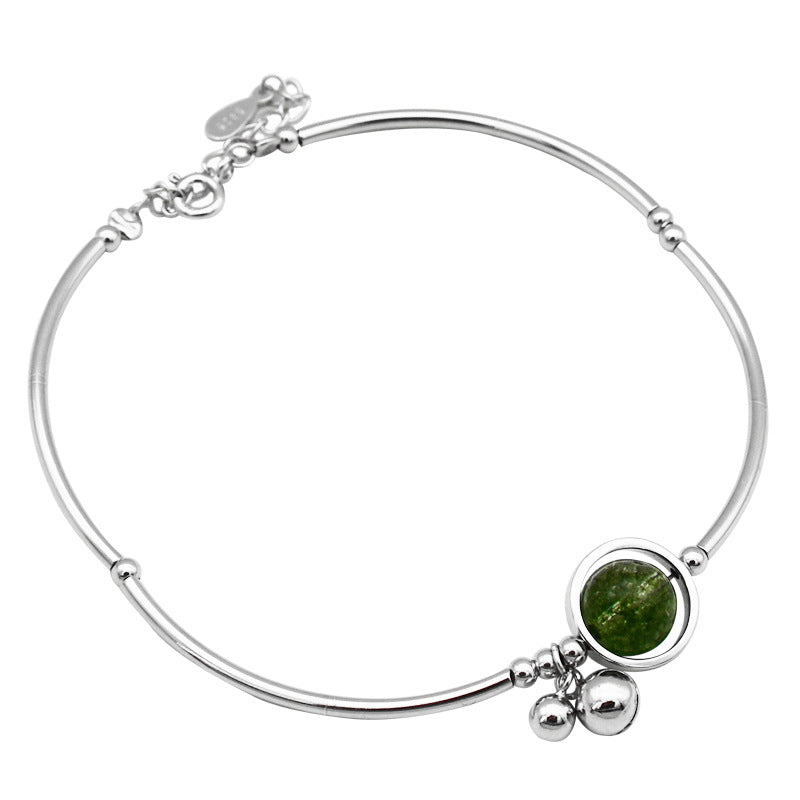 Korean Style Wealth-Attracting Green Phantom Bracelet for Women 925 Sterling Silver Green Crystal Bell Lucky Bead Elegant Bracelet Gift