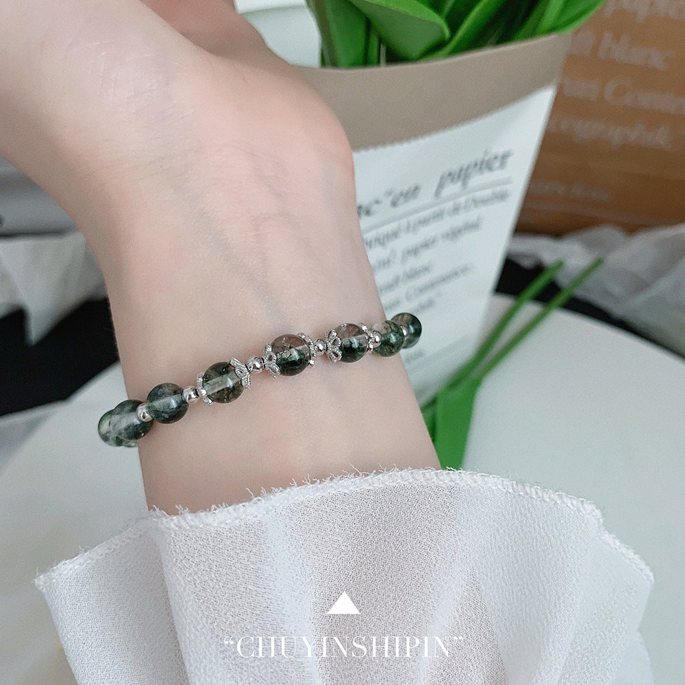 Korean Style Wealth-Attracting Green Phantom Bracelet for Women 925 Sterling Silver Green Crystal Bell Lucky Bead Elegant Bracelet Gift