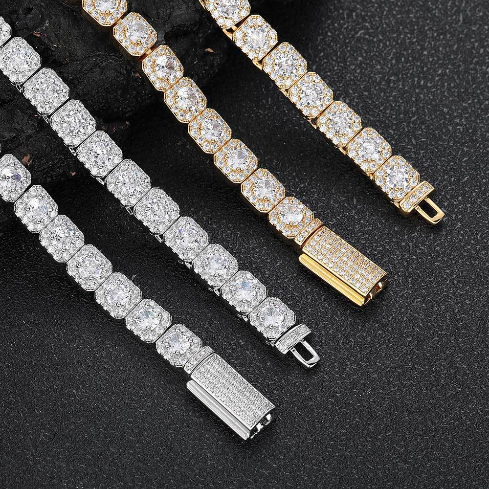 Cross-border Hip-hop Jewelry 7mm Flip Clasp Bracelet Zircon Rock Candy Chain European and American Hot-selling Accessories Men's Bracelet Wholesale