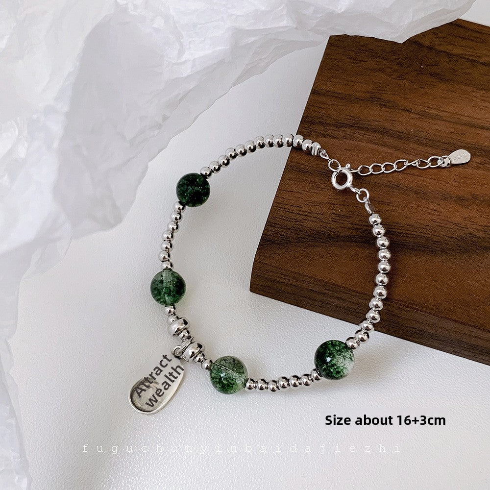 Korean Style Wealth-Attracting Green Phantom Bracelet for Women 925 Sterling Silver Green Crystal Bell Lucky Bead Elegant Bracelet Gift