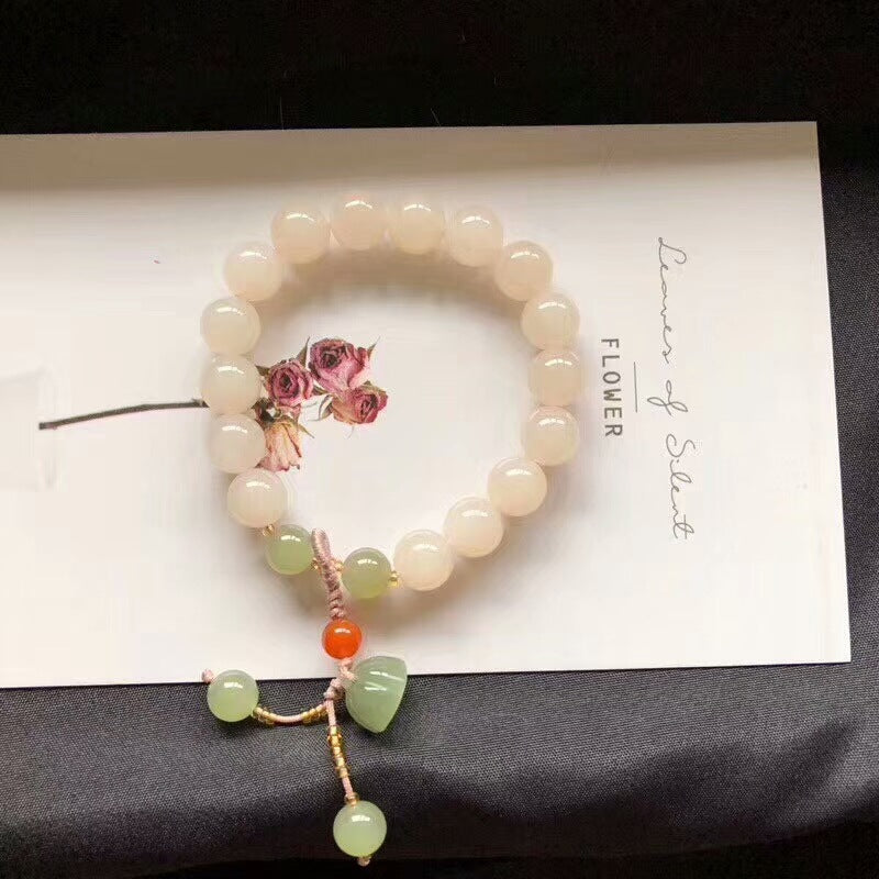 Hetian Jade Lotus Pink Bracelet Light Pink Beaded Bracelet Lotus Seedpod Auspicious Ruyi Women's Style Gift for Girlfriend or Best Friend