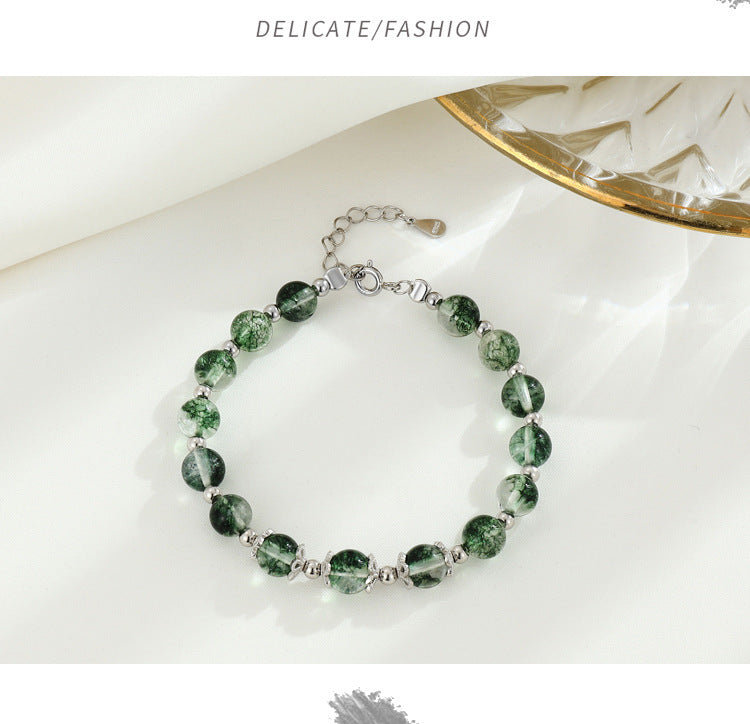 Korean Style Wealth-Attracting Green Phantom Bracelet for Women 925 Sterling Silver Green Crystal Bell Lucky Bead Elegant Bracelet Gift