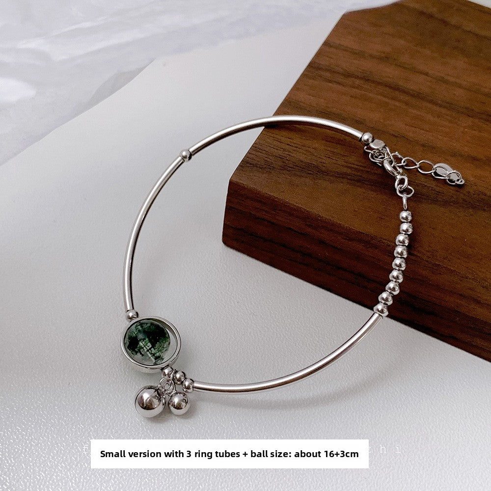 Korean Style Wealth-Attracting Green Phantom Bracelet for Women 925 Sterling Silver Green Crystal Bell Lucky Bead Elegant Bracelet Gift